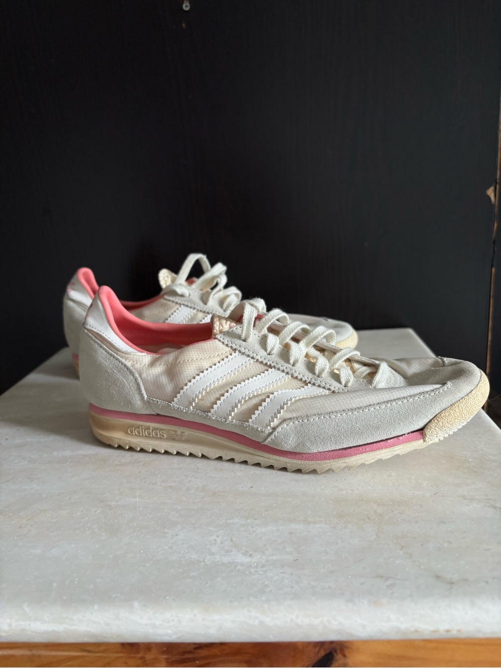 adidas Off-White and Pink Retro Runner Sneakers